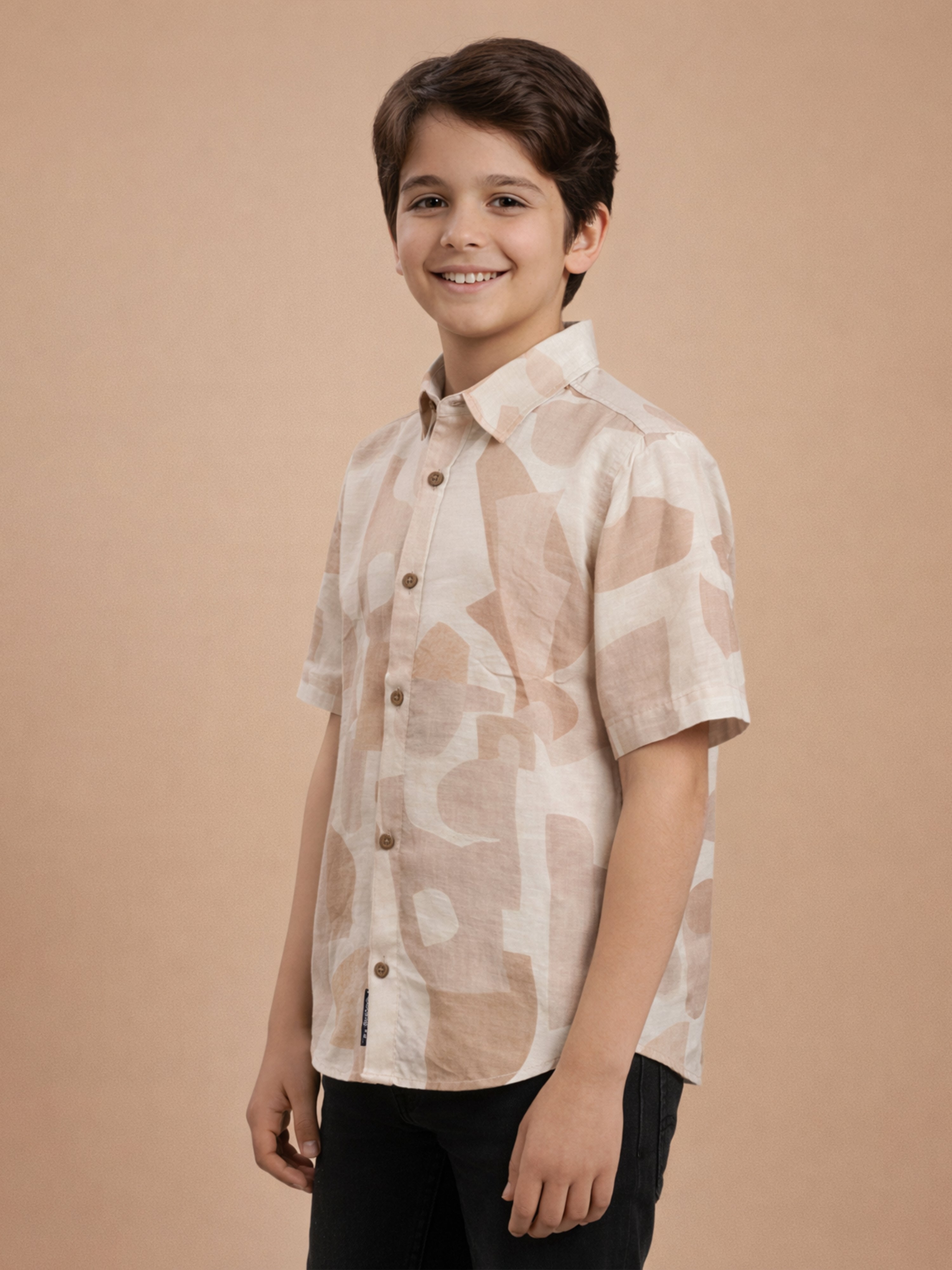 BOYS Premium Satin Abstract Printed Shirt Peach -(BRS-6677-014-0308-1PH)