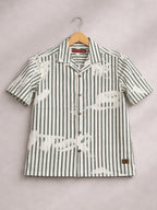BOYS ALPHABET STRIPED CUBAN COLLAR SHIRT GREEN-(BCUS-7216-011-0308-2GR)