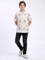 BOYS COTTON EMBROIDERED CUBAN COLLAR SHIRT FLORAL-(BCUS-7216-013-0308-2FL)