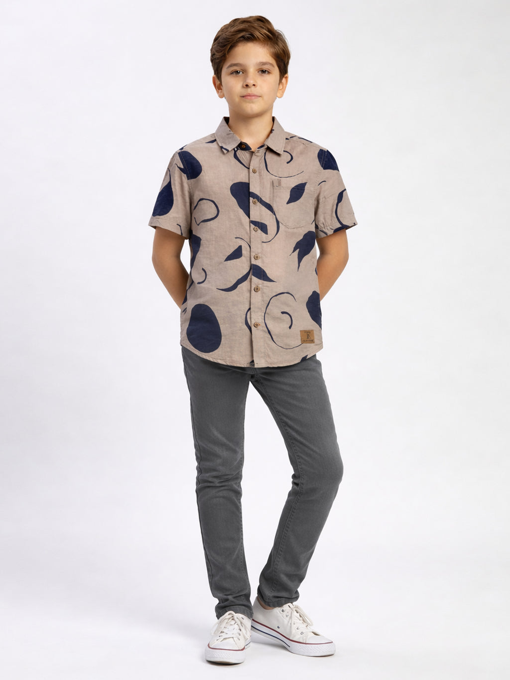 Boys Abstract Printed Satin Casual Shirt Brown, Stylish Shirt - (BSC-7342-013-2BR)