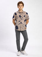 Boys Abstract Printed Satin Casual Shirt Brown, Stylish Shirt - (BSC-7342-013-2BR)