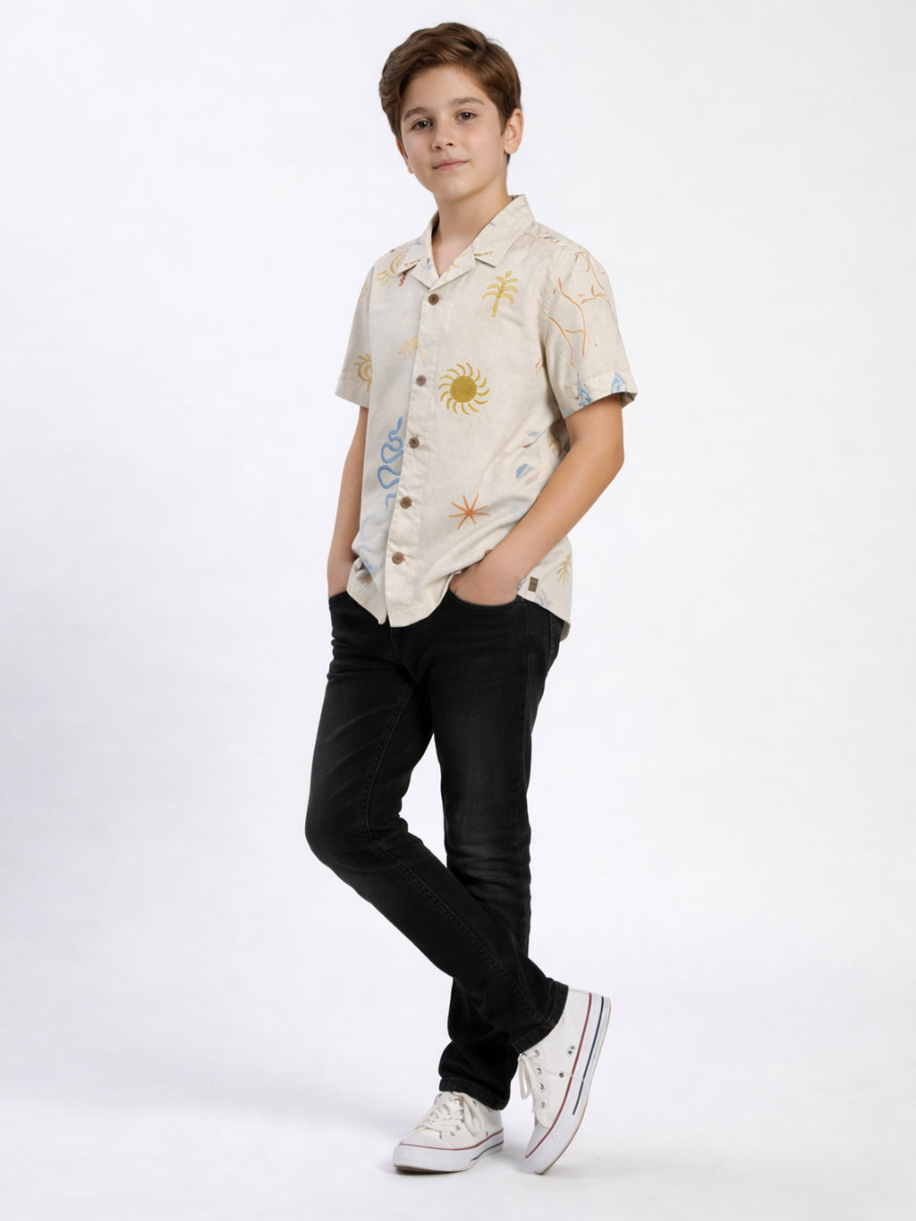BOYS COTTON EMBROIDERED CUBAN COLLAR SHIRT NORTH SOUTH-(BCUS-7216-013-0308-1NS)