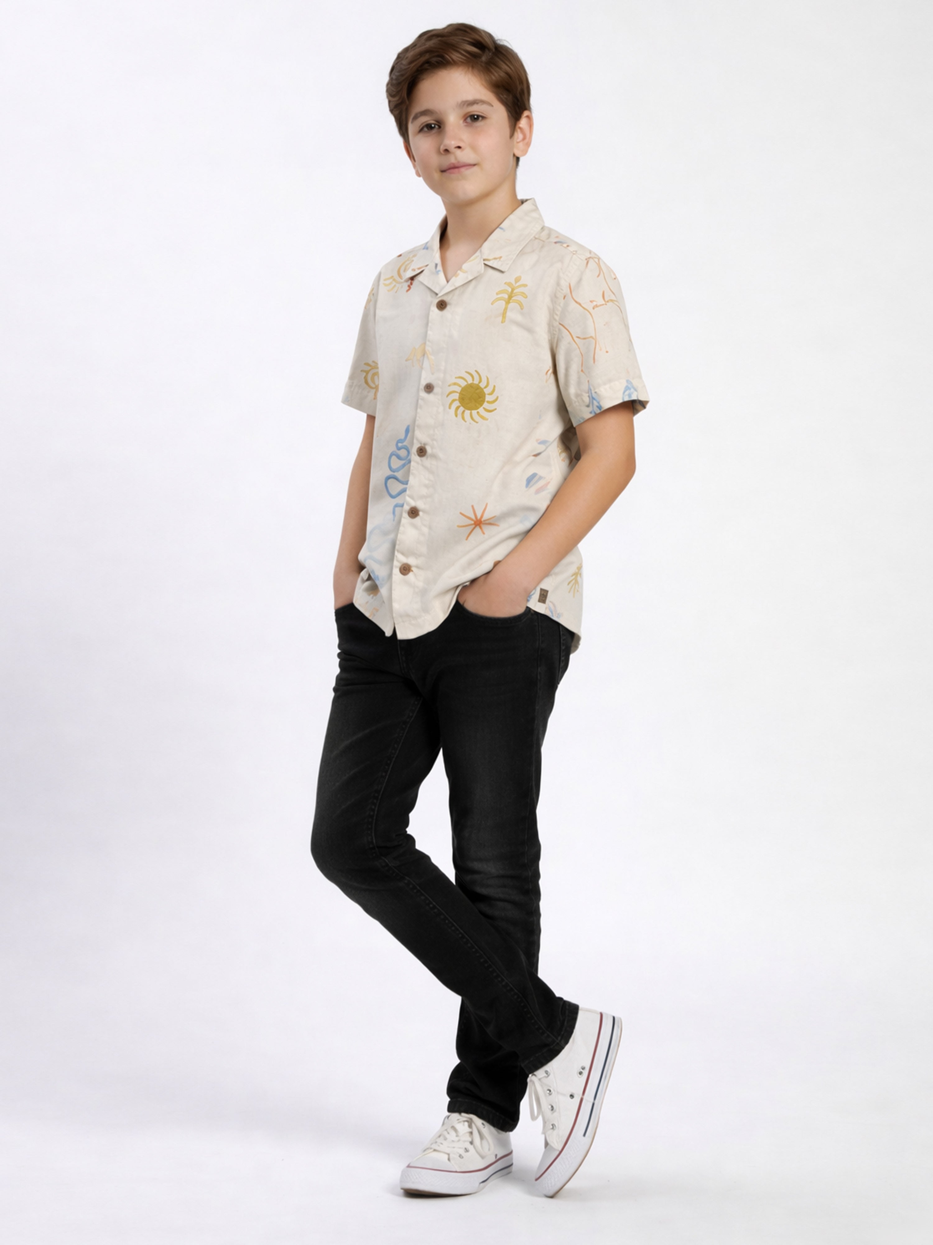 BOYS COTTON EMBROIDERED CUBAN COLLAR SHIRT NORTH SOUTH-(BCUS-7216-013-0308-1NS)