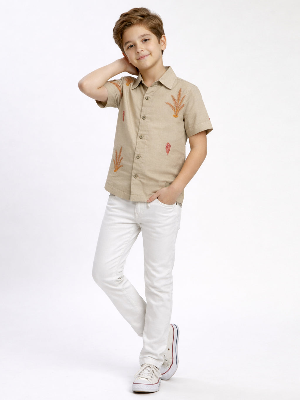 BOYS COTTON TOP EMBROIDERED CUBAN COLLAR SHIRT SANDAL-(BCUS-7216-013-0308-5SA)