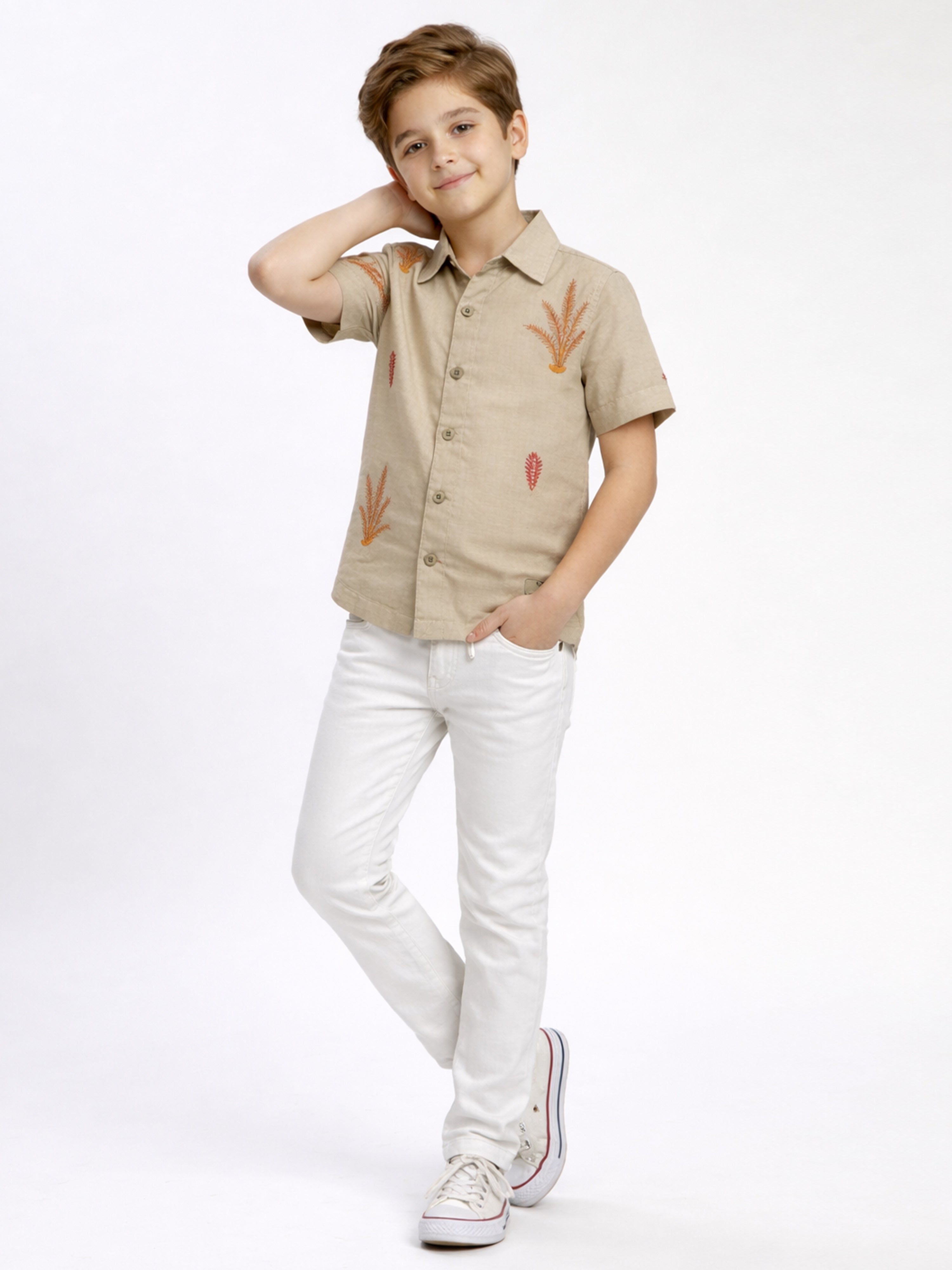 BOYS COTTON TOP EMBROIDERED CUBAN COLLAR SHIRT SANDAL-(BCUS-7216-013-0308-5SA)