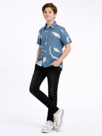 Boys Abstract Printed Satin Casual Shirt Bluish Grey-(BSC-7342-013-1BL)