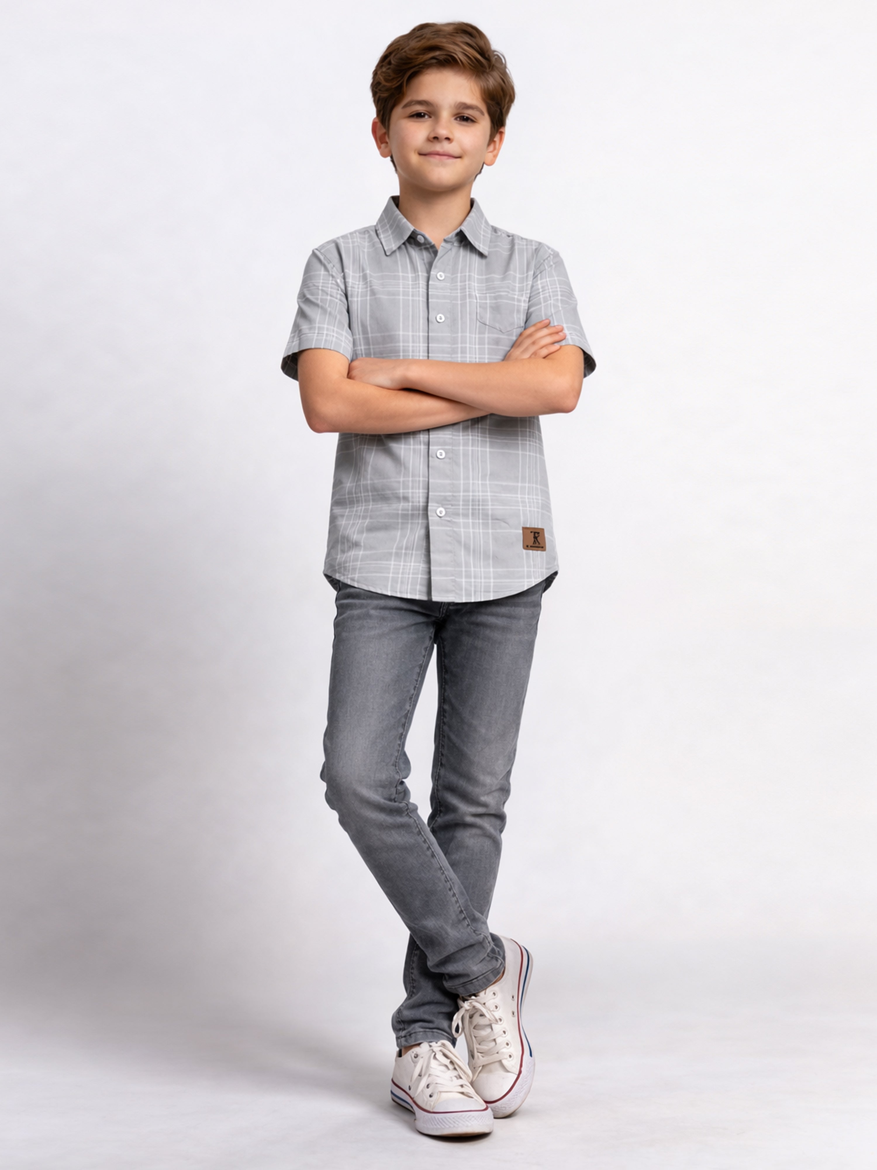 Boys Liberty Cut Cotton Casual Shirt Light Grey, Comfortable Everyday Wear Shirt-(BSC-7342-011-2GR)