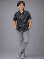 BOYS SATIN SELF PATTERN CUBAN COLLAR SHIRT GREY-(BCUS-7216-012-0308-3GR)