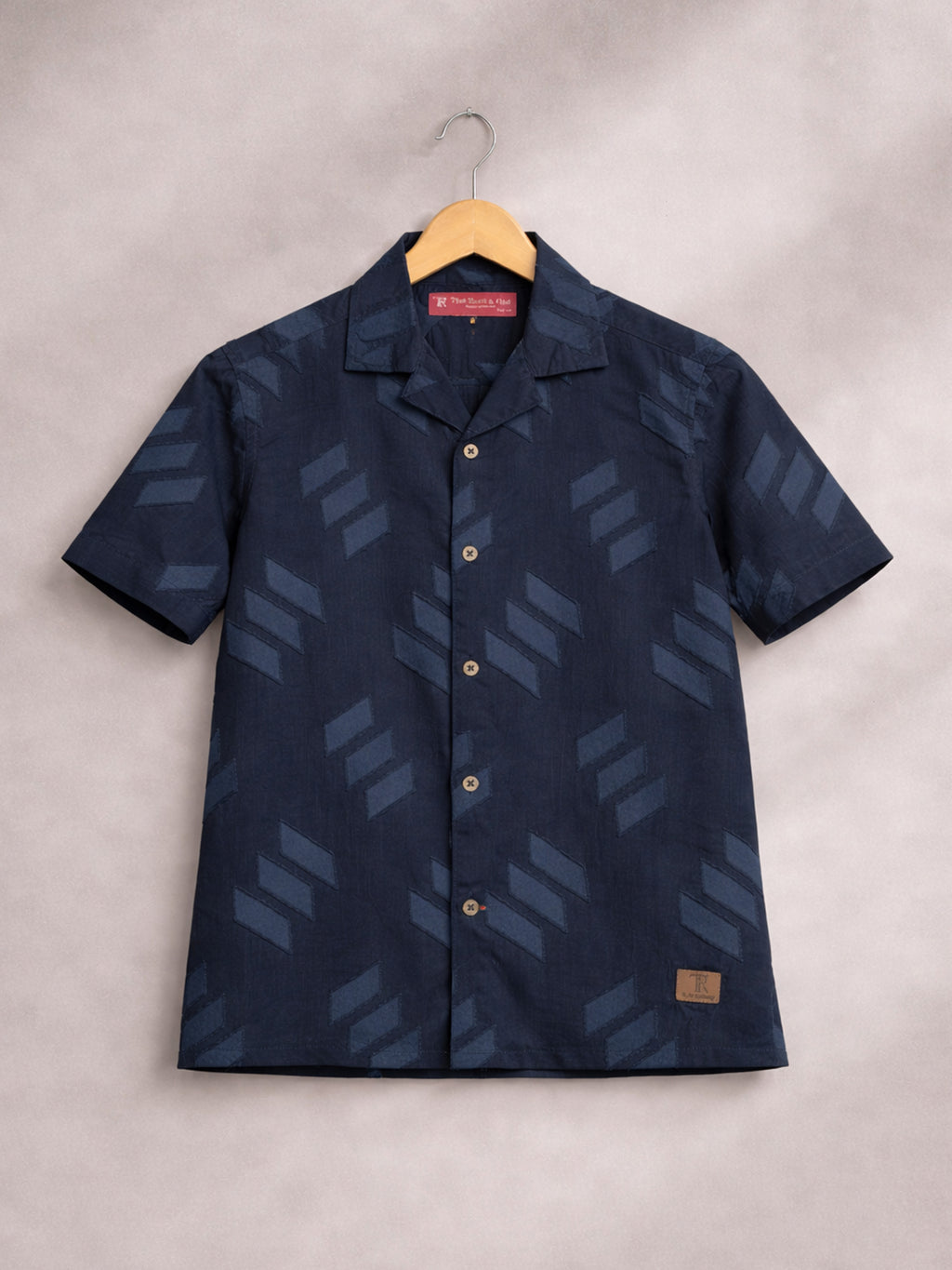 BOYS SATIN SELF PATTERN CUBAN COLLAR SHIRT BLUE-(BCUS-7216-012-0308-2BU)