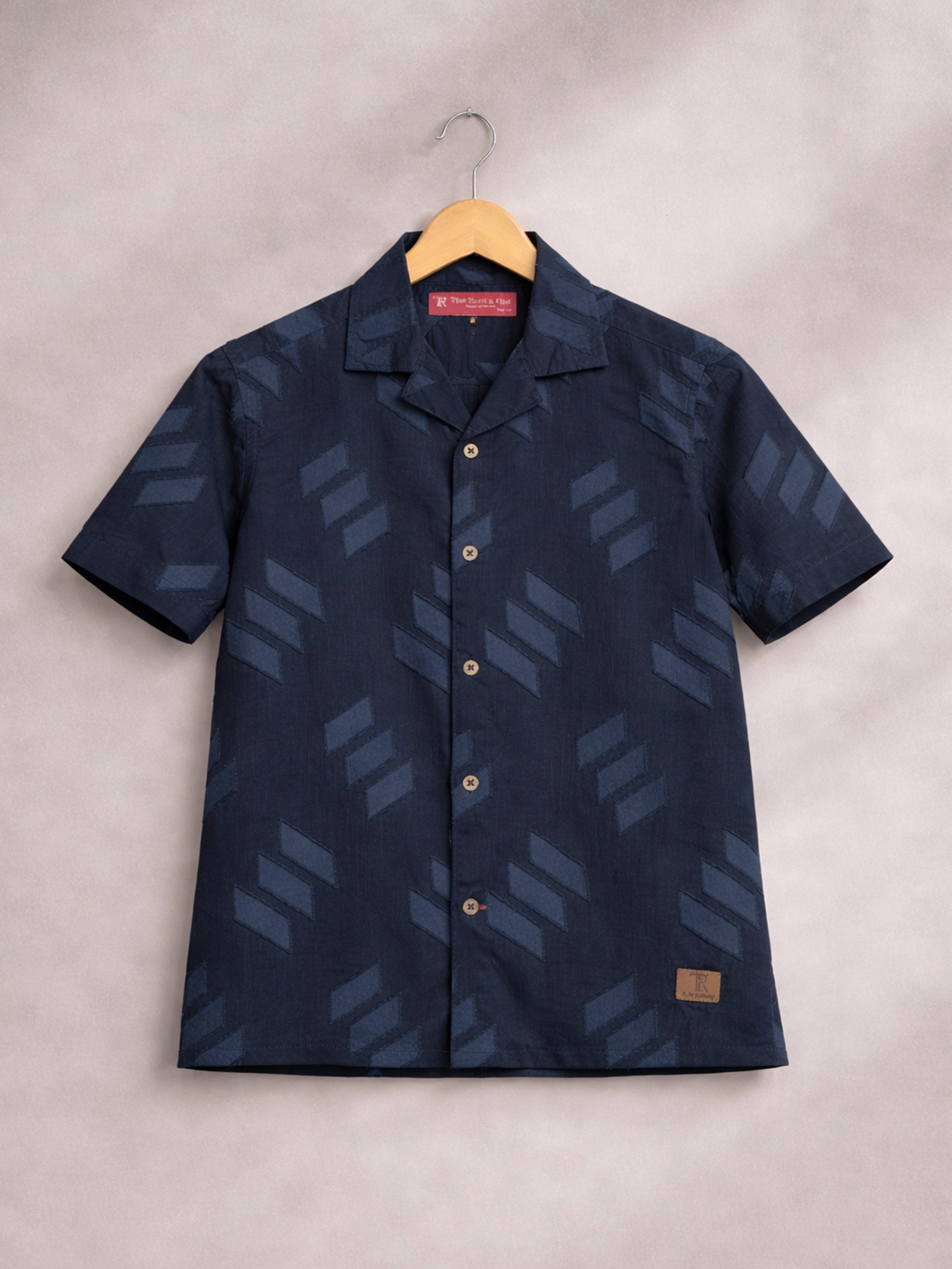 BOYS SATIN SELF PATTERN CUBAN COLLAR SHIRT BLUE-(BCUS-7216-012-0308-2BU)