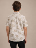 BOYS SLUB FLORAL LEAF PRINT SHIRT Olive Green-(BRS-6677-016-0308-1G)