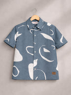 Boys Abstract Printed Satin Casual Shirt Bluish Grey-(BSC-7342-013-1BL)