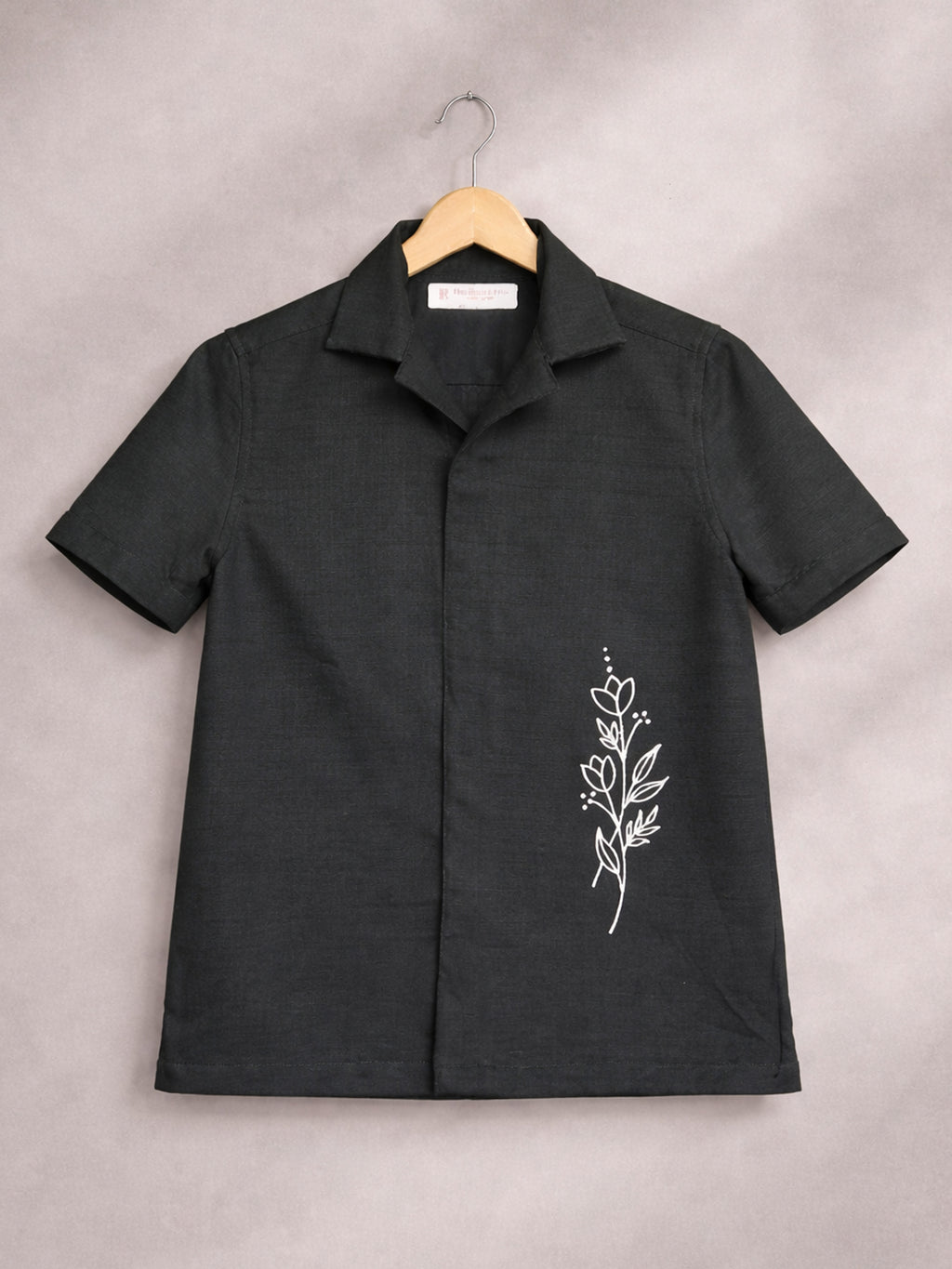 BOYS PREMIUM POLY COTTON EMBROIDERED CUBAN COLLAR SHIRT BLACK-(BCUS-7216-014-0308-2BL)