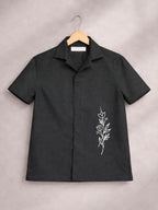 BOYS PREMIUM POLY COTTON EMBROIDERED CUBAN COLLAR SHIRT BLACK-(BCUS-7216-014-0308-2BL)