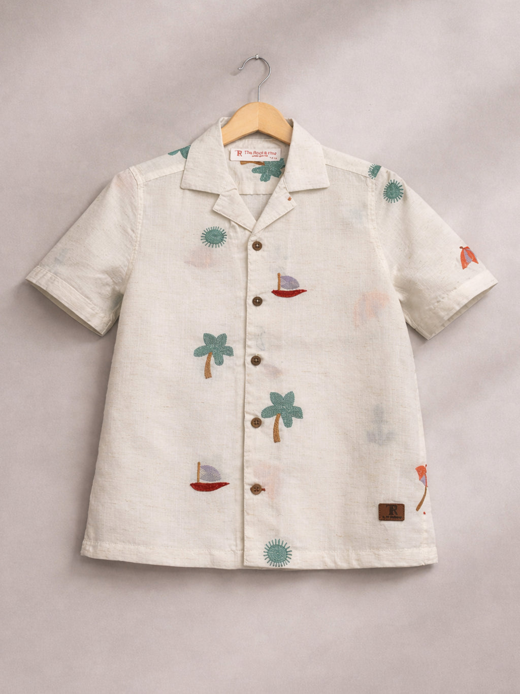 BOYS COTTON TOP EMBROIDERED CUBAN COLLAR SHIRT WHITE-(BCUS-7216-013-0308-6WH)