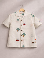 BOYS COTTON TOP EMBROIDERED CUBAN COLLAR SHIRT WHITE-(BCUS-7216-013-0308-6WH)