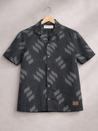 BOYS SATIN SELF PATTERN CUBAN COLLAR SHIRT GREY-(BCUS-7216-012-0308-3GR)