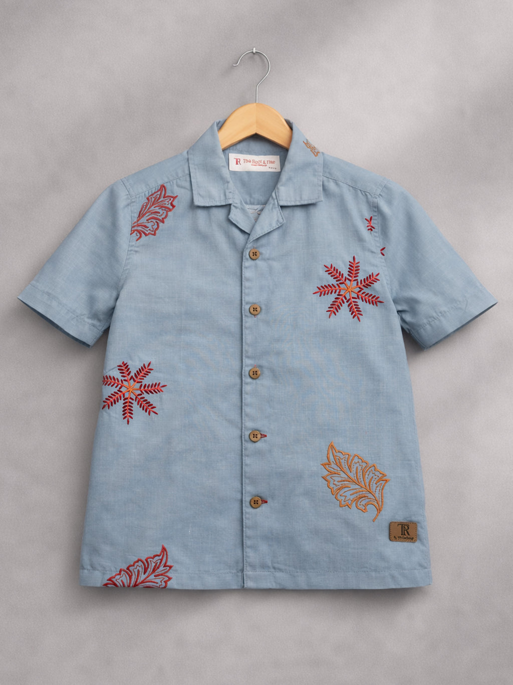 BOYS COTTON EMBROIDERED CUBAN COLLAR SHIRT BLUE-(BCUS-7216-013-0308-3BL)