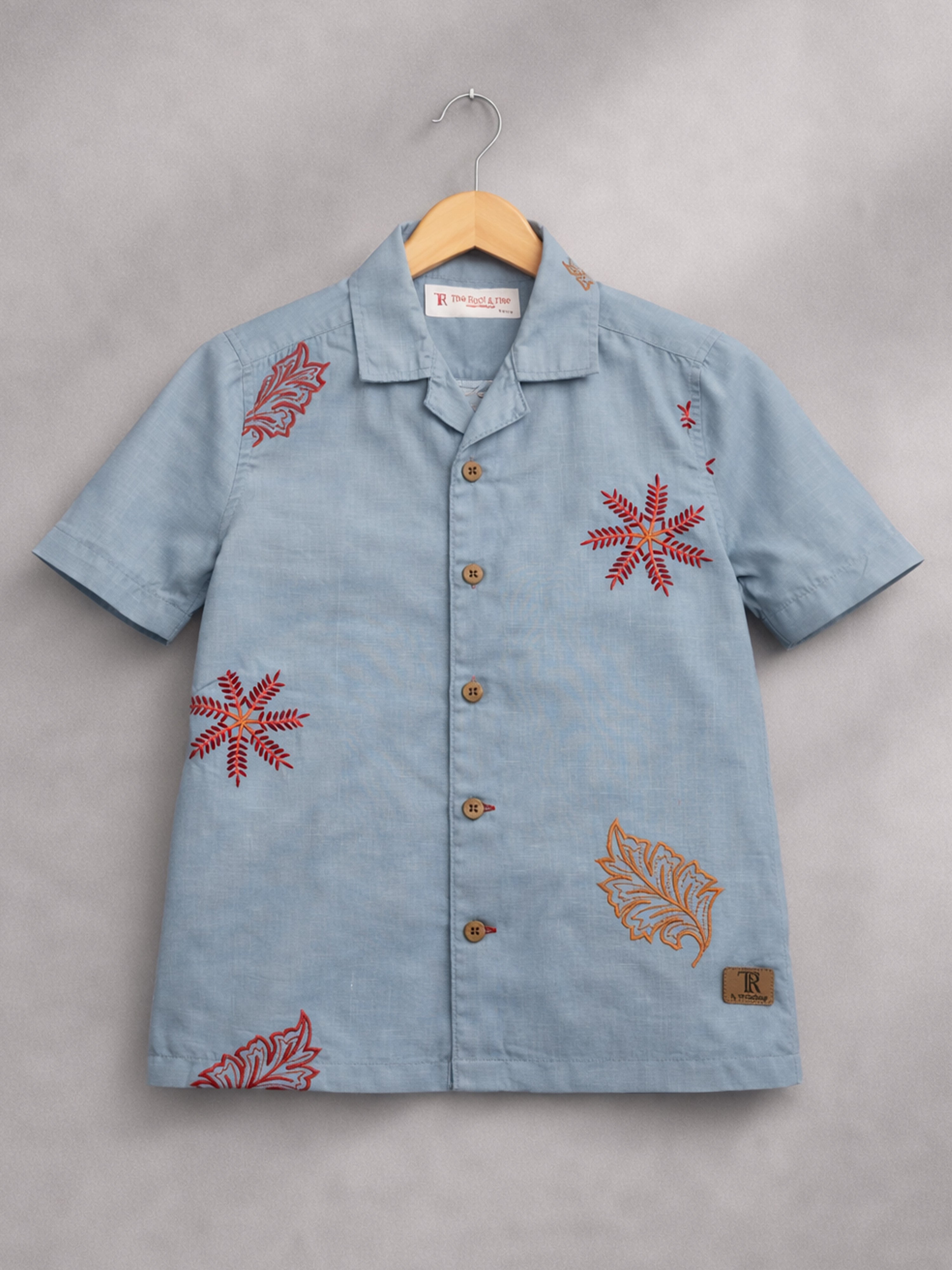 BOYS COTTON EMBROIDERED CUBAN COLLAR SHIRT BLUE-(BCUS-7216-013-0308-3BL)
