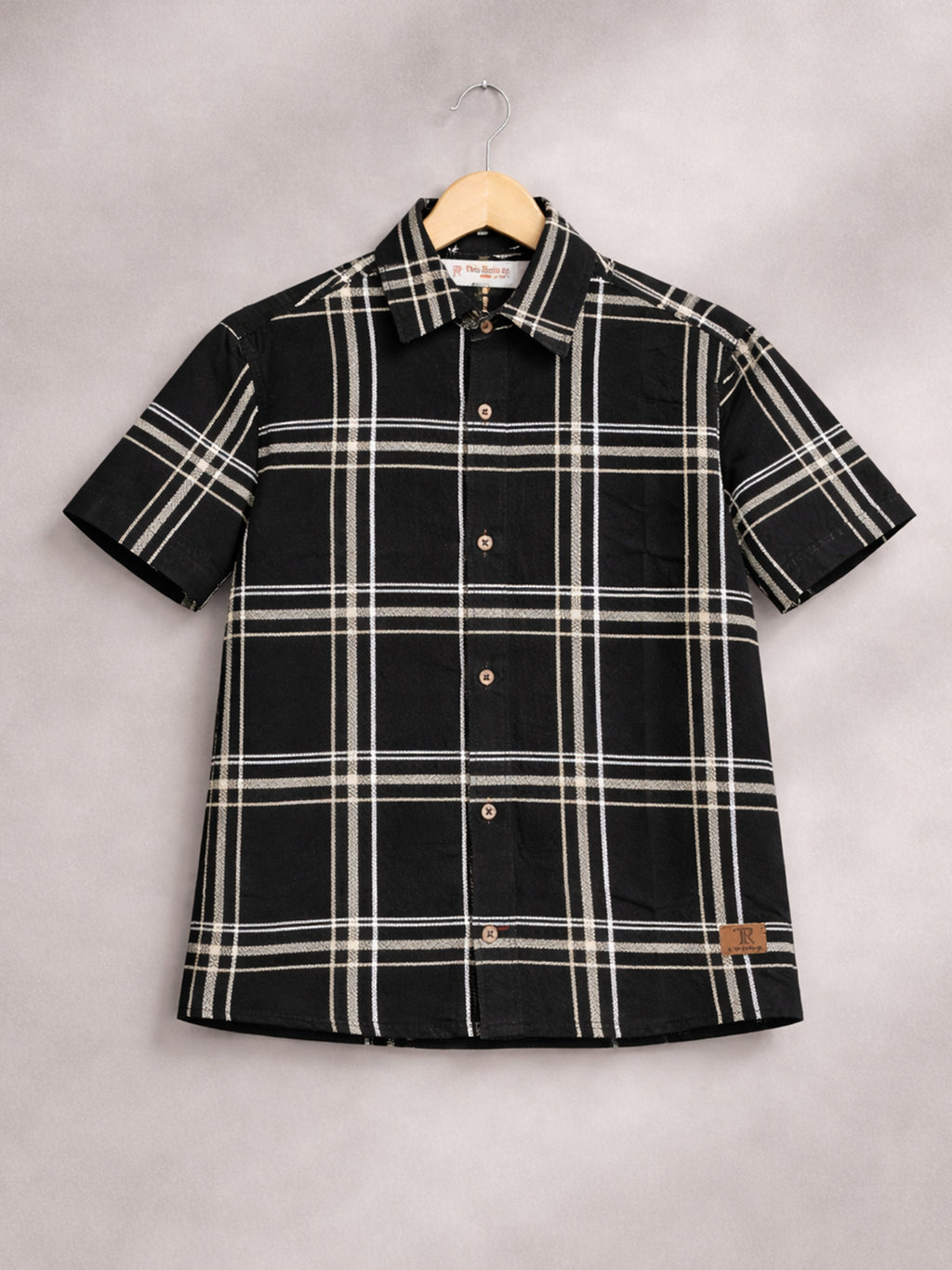 Boys Textured Checked Cotton Casual Shirt Black, Comfortable Everyday Wear Shirt-(BSC-7342-012-0308-2BL)