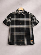 Boys Textured Checked Cotton Casual Shirt Black, Comfortable Everyday Wear Shirt-(BSC-7342-012-0308-2BL)