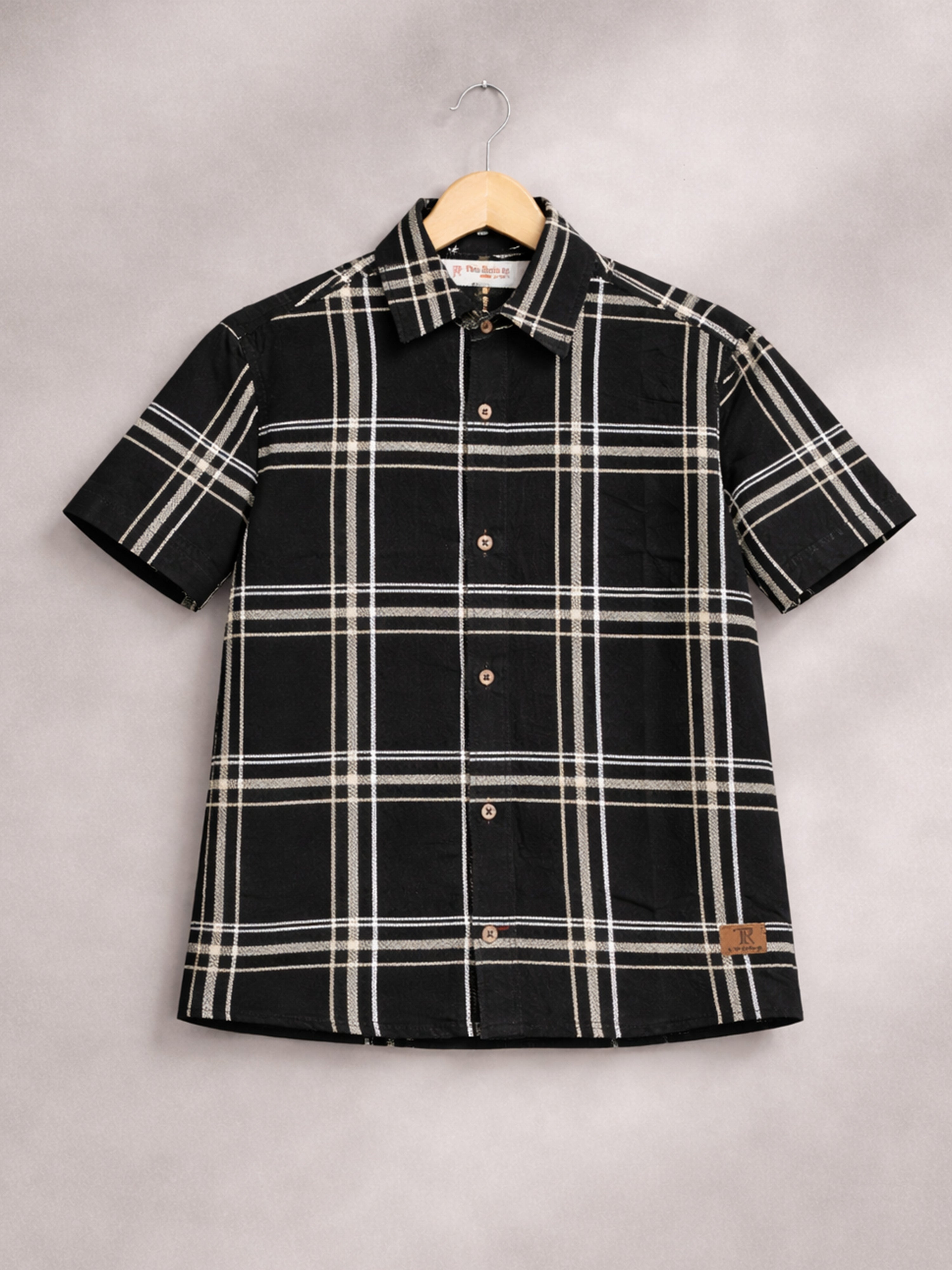Boys Textured Checked Cotton Casual Shirt Black, Comfortable Everyday Wear Shirt-(BSC-7342-012-0308-2BL)