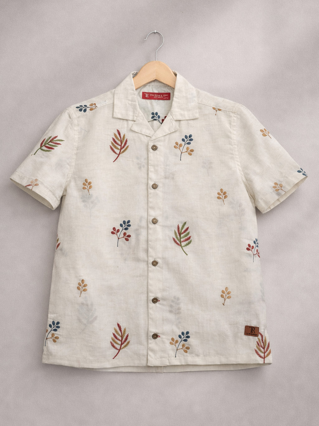 BOYS COTTON EMBROIDERED CUBAN COLLAR SHIRT FLORAL-(BCUS-7216-013-0308-2FL)