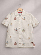 BOYS COTTON EMBROIDERED CUBAN COLLAR SHIRT FLORAL-(BCUS-7216-013-0308-2FL)