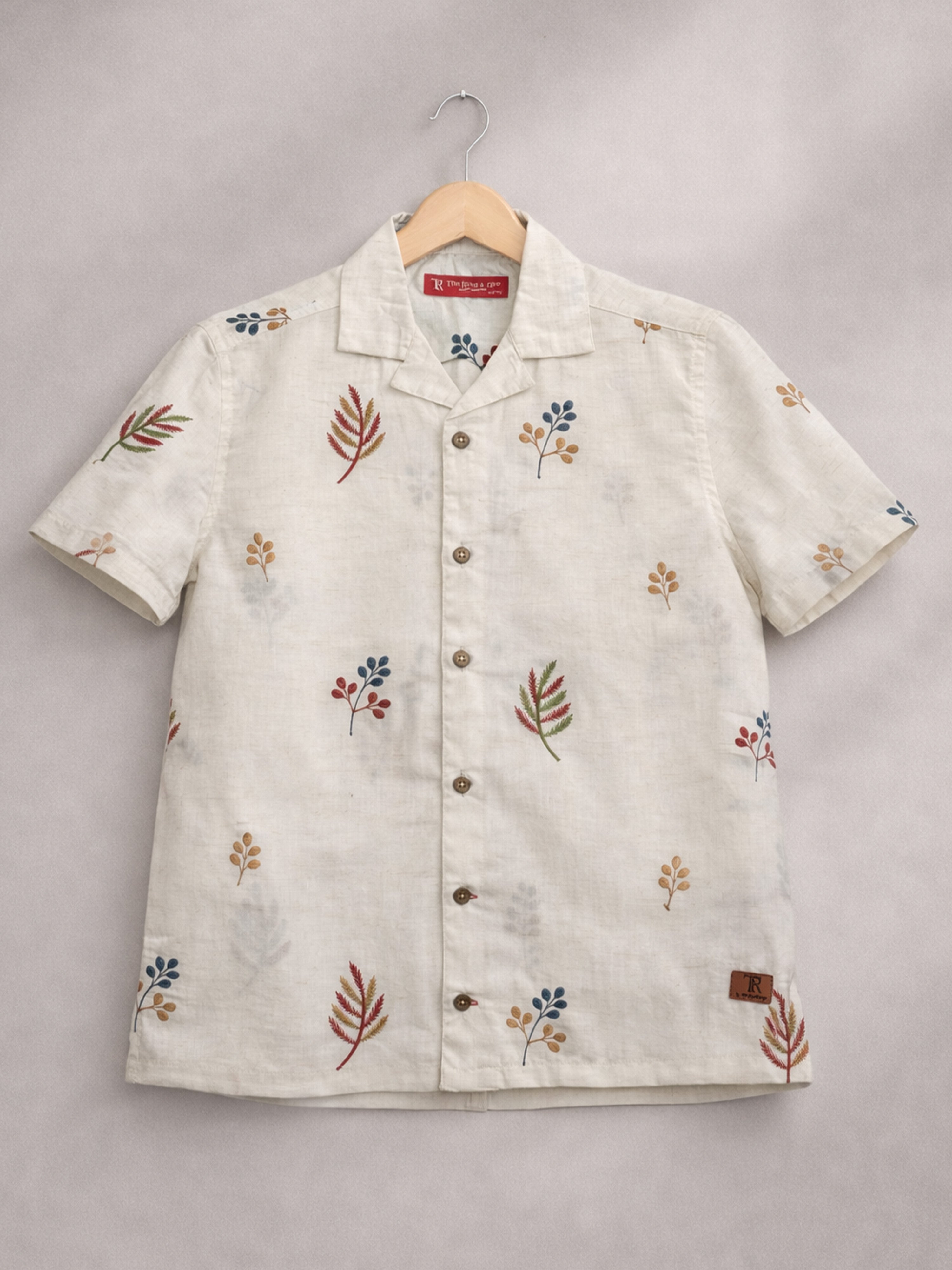 BOYS COTTON EMBROIDERED CUBAN COLLAR SHIRT FLORAL-(BCUS-7216-013-0308-2FL)