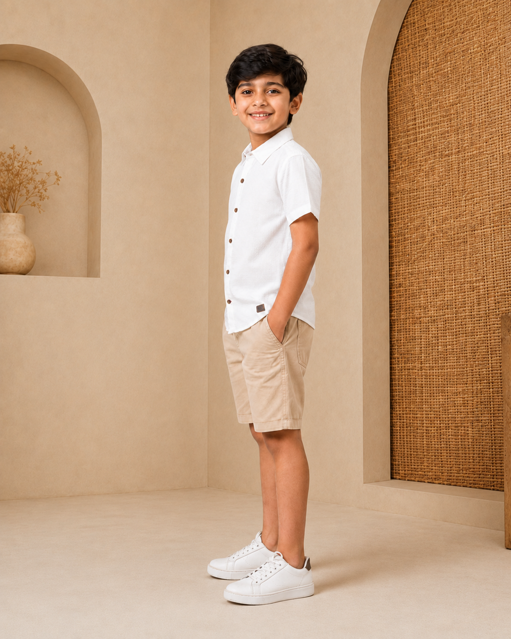 Honeycomb Textured Cotton Casual Shirt (White)