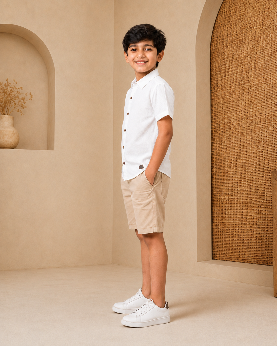 Honeycomb Textured Cotton Casual Shirt (White)