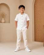 Honeycomb Textured Cotton Casual Shirt (White)